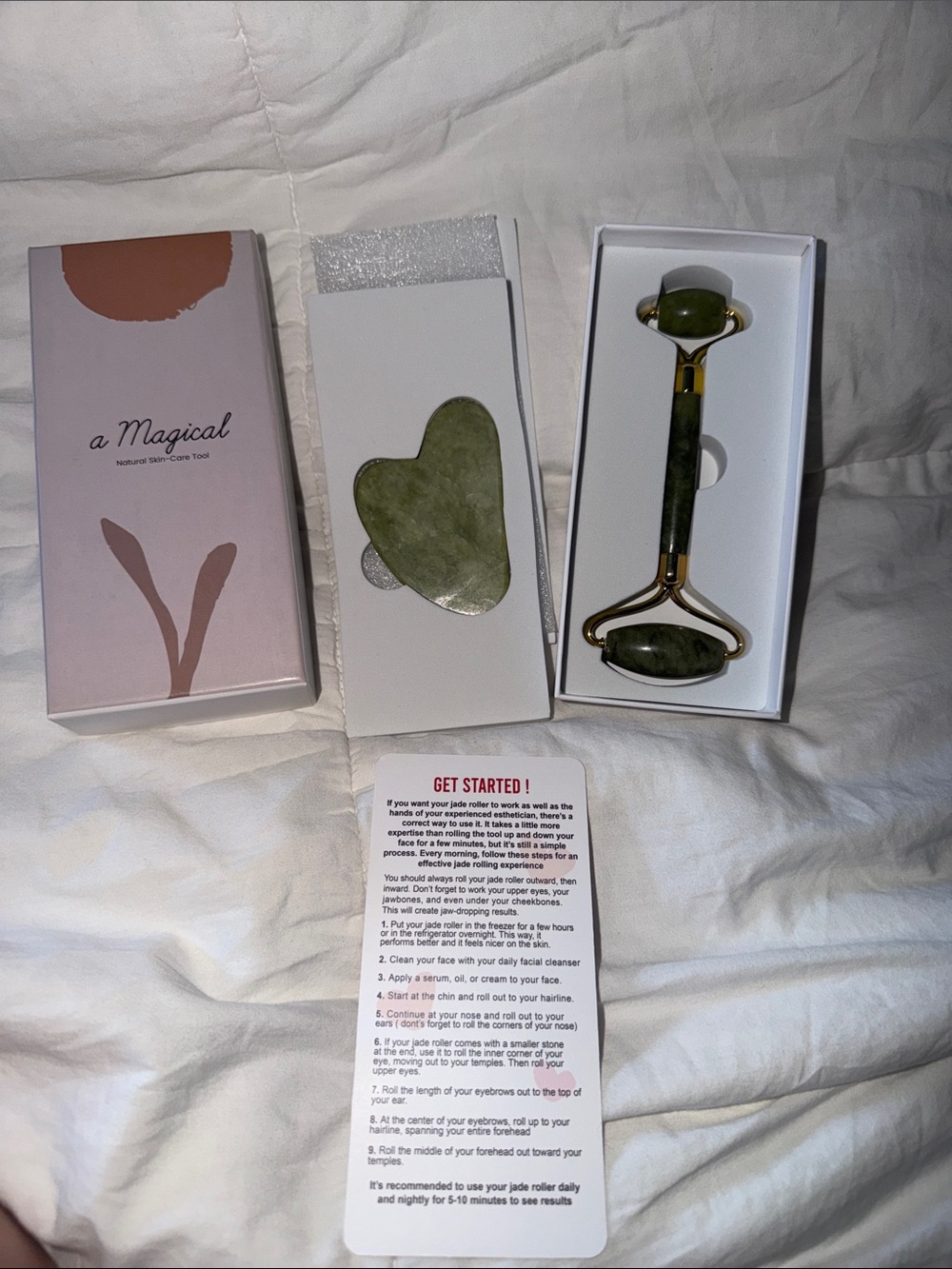 Amazon Green Jade Facial Roller and Gua Sha Set